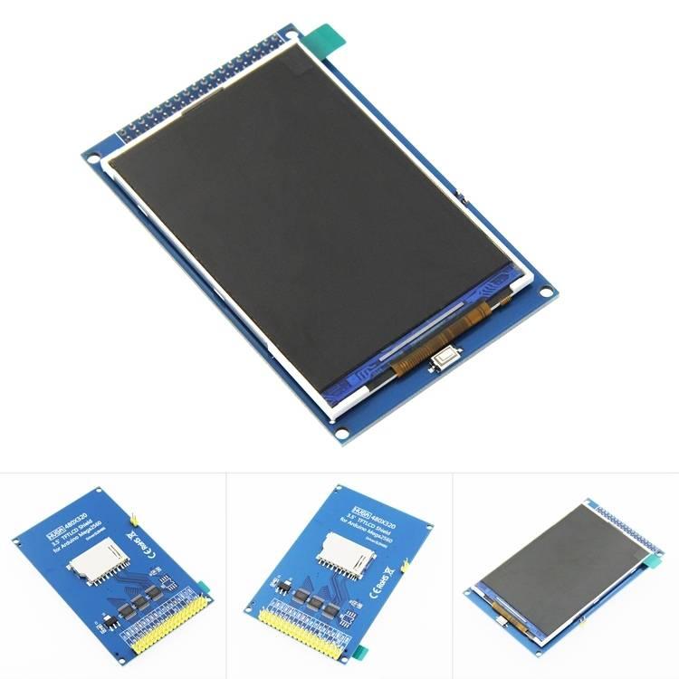 3.5 Inch TFT LCD Screen Module Ultra HD 320x480 For Arduino Mega 2560 R3 Board - shown from multiple angles including the front display and the back with pins and a card slot.