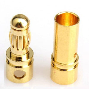 3.5mm Gold Bullet Connector Battery Esc Plug - a gold-plated male bullet connector and a matching female socket connector side-by-side.