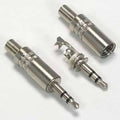3.5mm Metal Stereo Plug Metal Housing W/spring Wire Protection & Replace Worn Out Plugs Durable Plug - two assembled silver metal 3.5mm stereo plugs and one disassembled plug showing the internal connector and housing.