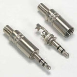 3.5mm Metal Stereo Plug Metal Housing W/spring Wire Protection & Replace Worn Out Plugs Durable Plug - two assembled silver metal 3.5mm stereo plugs and one disassembled plug showing the internal connector and housing.