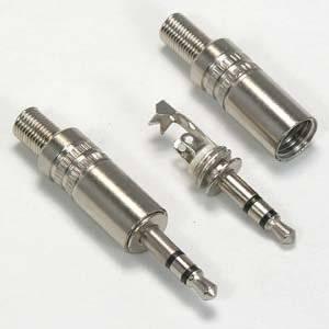 3.5mm Metal Stereo Plug Metal Housing W/spring Wire Protection & Replace Worn Out Plugs Durable Plug - two assembled silver metal 3.5mm stereo plugs and one disassembled plug showing the internal connector and housing.