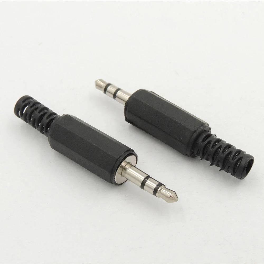 3.5mm Stereo Male Plug Jack DIY Solder Headphones Audio Connector - two black 3.5mm male audio plugs with flexible strain relief springs on a white background.