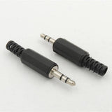 3.5mm Stereo Male Plug Jack DIY Solder Headphones Audio Connector - two black 3.5mm male audio plugs with flexible strain relief springs on a white background.