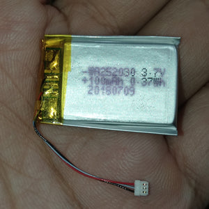 3.7V 100mAh Lithium-ion Polymer Battery - High Energy, Compact Power Source - a rectangular silver cell with a 3-pin white connector attached by red and black wires.