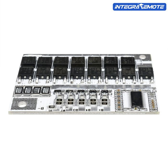 3.7V 18650 3s 4s 5s BMS 100A BMS Li-ion Lmo Ternary Lithium Battery Protection Circuit Board Balance Charging Module - a rectangular white circuit board with multiple black MOSFETs, resistors, and labeled battery connection pads.