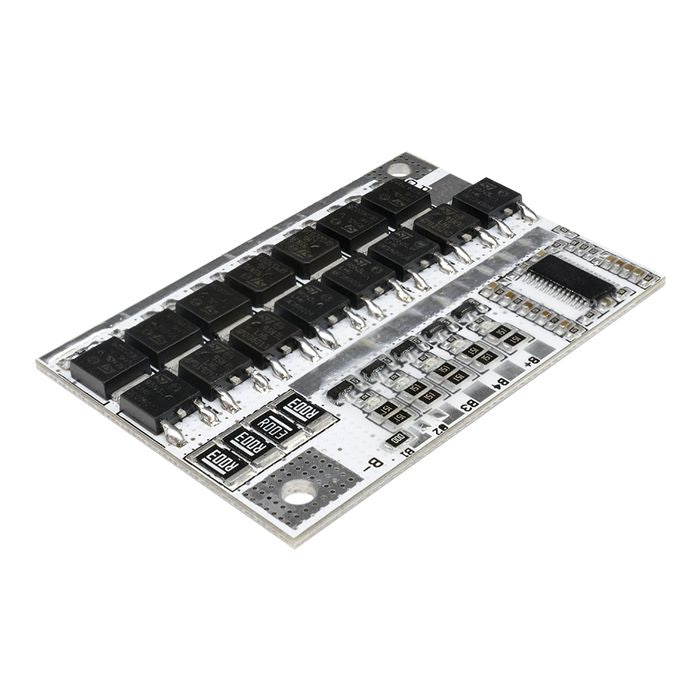 3.7V 18650 3s 4s 5s BMS 100A BMS Li-ion Lmo Ternary Lithium Battery Protection Circuit Board Balance Charging Module - a white rectangular circuit board with multiple black MOSFETs, resistors, and solder pads labeled B-, B1, B2, B3, B4, B+.