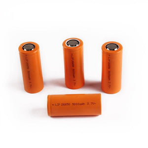 3.7V 2000mAh Cylindrical 26650 Li Ion Battery Cell - four orange cylindrical batteries arranged with three standing upright and one lying horizontally.