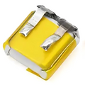 3.7V 30mAh Mini Battery For Bluetooth Earbuds - a small, square-shaped lithium battery wrapped in yellow foil with two metal contact tabs extending out.