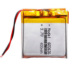 3.7V 400mAh 602626 LiPo Battery Price - a square, silver lithium-polymer battery with a yellow protective top and two attached red and black power wires.