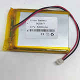 3.7V 5000mAh Lithium-ion Battery With JST 2.0mm Connector And BMS - silver rectangular body, yellow protective tape, black and red wires, and a white JST 2.0mm connector.
