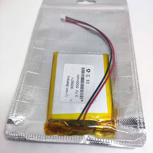 3.7V 5000mAh Lithium-ion Battery With JST 2.0mm Connector And BMS - shown inside a silver anti-static bag with a label displaying specifications.