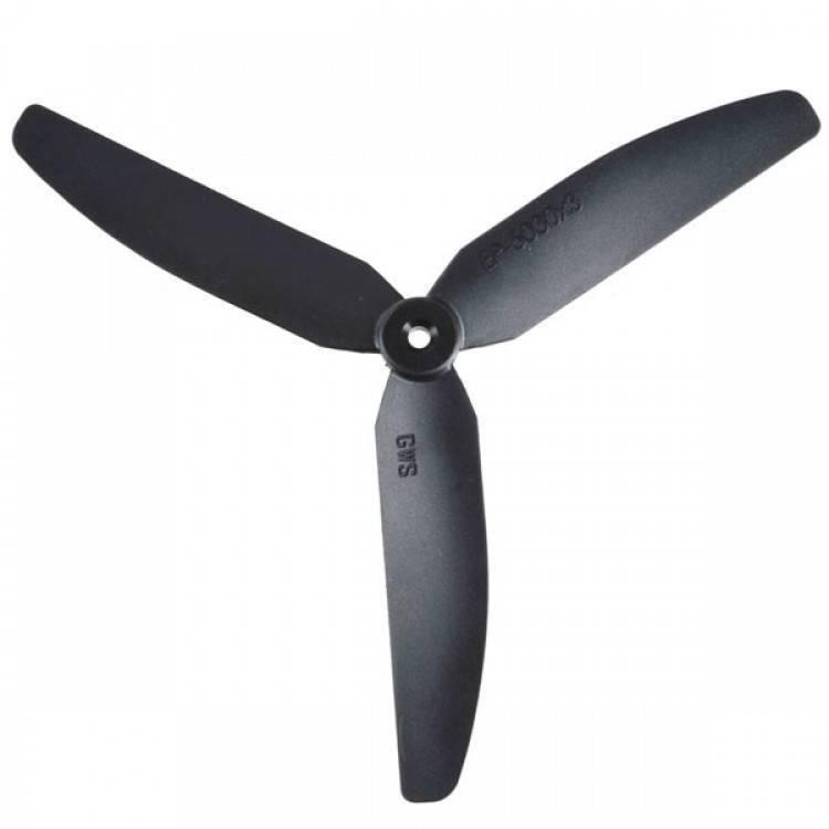 3 Blade Propeller - a black three-bladed plastic propeller with GWS and EP-5030x3 text embossed on the blades, shown against a white background.