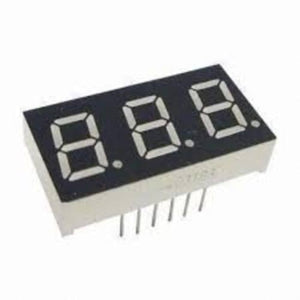 3 Digit 7 Segment Common Anode Red Color Display - shown as a rectangular electronic component with three white numeric segments and downward-facing pins.