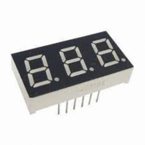 3 Digit 7 Segment Common Anode Red Color Display - shown as a rectangular electronic component with three white numeric segments and downward-facing pins.