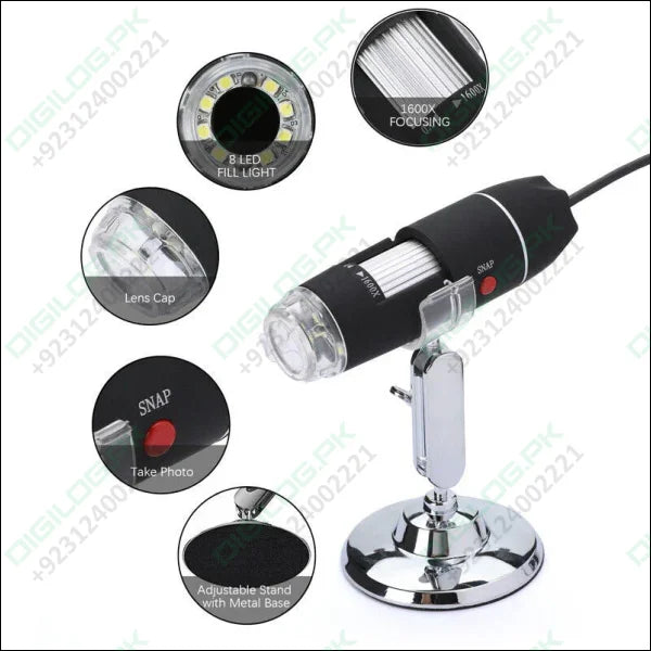 3 IN 1 1600X Zoom 8 LED USB Microscope Digital Magnifier Endoscope Video Camera