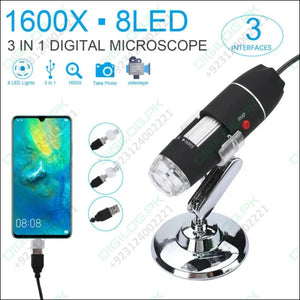3 IN 1 1600X Zoom 8 LED USB Microscope Digital Magnifier Endoscope Video Camera