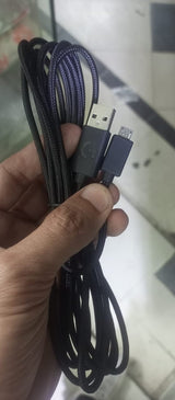 3 Meter Micro USB Data Cable - shown as a black braided cable with a USB-A connector featuring a G logo and a Micro-USB connector held in a hand.