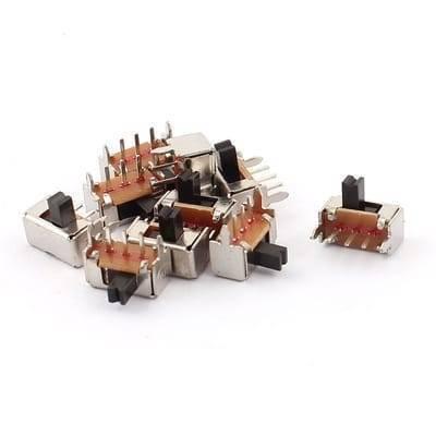 3 Pin 2 Position Panel Mount Micro Vertical Spdt Slide Switch High Knob - a pile of several silver and brown switches with black sliding actuators.