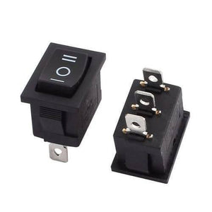3 Pin 3 Position Rocker Switch On Off On Power Button Switch - two black rectangular switches, one from the top and one from the bottom side.