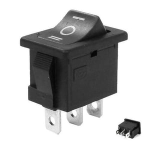 3 Pin 3 Position Rocker Switch On Off On Power Button Switch - a black rectangular rocker switch with three metal terminals and a smaller inset view.