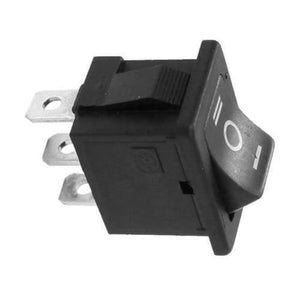 3 Pin 3 Position Rocker Switch On Off On Power Button Switch - a black rectangular component with three metal terminals and a rocker with symbols.