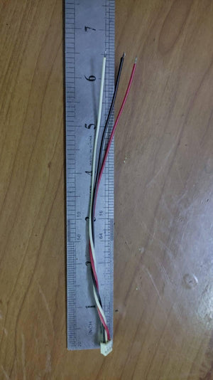 3 Pin Connector With 6 Inch Length Wire 2mm pitch 2mm distance between 2 pins - shown as a three-wire cable with a white connector head placed alongside a metal ruler for scale.