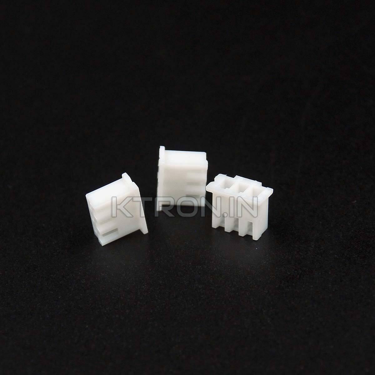 3 Pin JST Xh Female Connector 2.54mm Pitch - three small white plastic connector housings arranged on a black surface.
