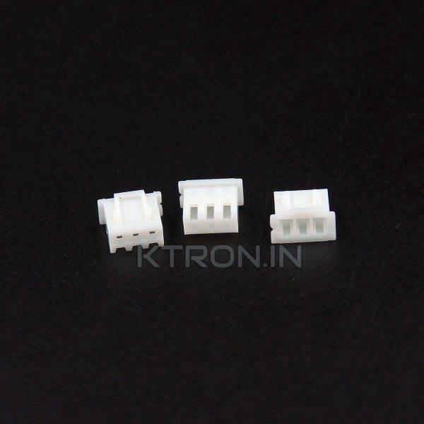 3 Pin JST Xh Female Connector 2.54mm Pitch - shown as three small white plastic connector housings with three internal contact slots each.
