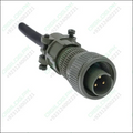 3 Pin Military Connector - Robust & Reliable Solution | Digilog.pk - a green, cylindrical, threaded metal connector with three gold-plated pins and an attached black cable.