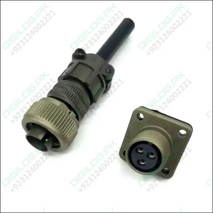 3 Pin Military Connector - Robust & Reliable Solution | Digilog.pk - a green circular cable-mount plug with a strain relief and a matching green square-flange panel-mount socket.