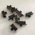 3 Pole 3 Position Slide Switch 6 Pin Lever Switch Handle High Miniature - collection of black miniature slide switches with six metal pins and a sliding lever handle arranged on a white surface.