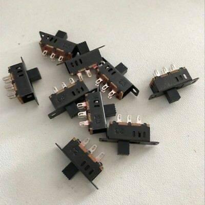 3 Pole 3 Position Slide Switch 6 Pin Lever Switch Handle High Miniature - collection of black miniature slide switches with six metal pins and a sliding lever handle arranged on a white surface.