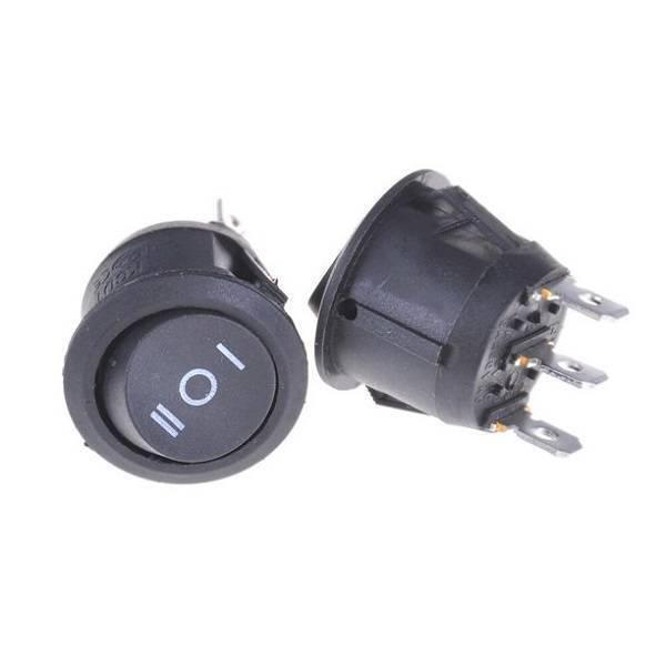 3 Position On/off/on Round Rocker Switch Circular Black For Car Motorcycle Boat - with three metal terminals on the back and I-O-II markings on the front.