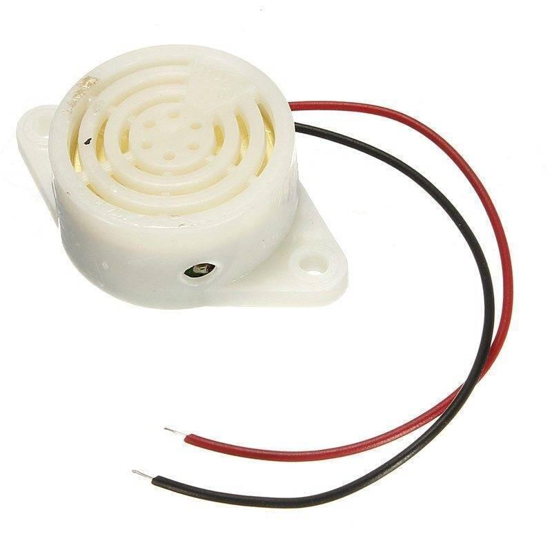 3 To 24V Electronic Buzzer Beep Alarm Sfm-27 - shown as a white circular buzzer with a mounting flange and two attached red and black wires.