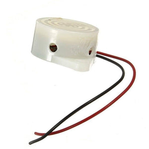 3 To 24V Electronic Buzzer Beep Alarm Sfm-27 - shown as a white cylindrical buzzer with a top speaker grille and two attached red and black wires.