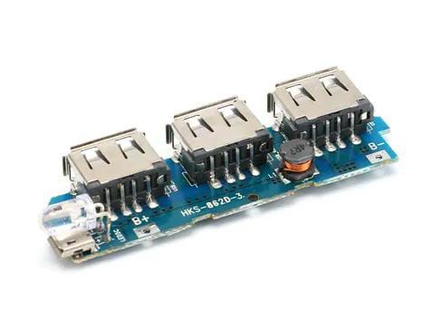 3 USB 3V To 5V 2A Mobile Power Bank Charger Controller Module Step Up Boost Power Module Lithium Battery Charging Board LED - three USB ports, a micro-USB port, an LED, and an inductor.