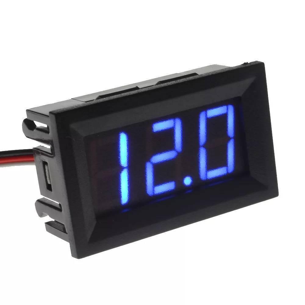 3 Wire 0-100V Red LED Digital Voltmeter Module Panel Meter - a rectangular black housing with a blue digital display reading 12.0 and red wires.