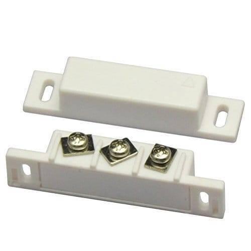 3 Wire No Nc Magnetic Reed Sensor Signal Switch For Door Access Control - shown as two white rectangular plastic units with three metal screw terminals.