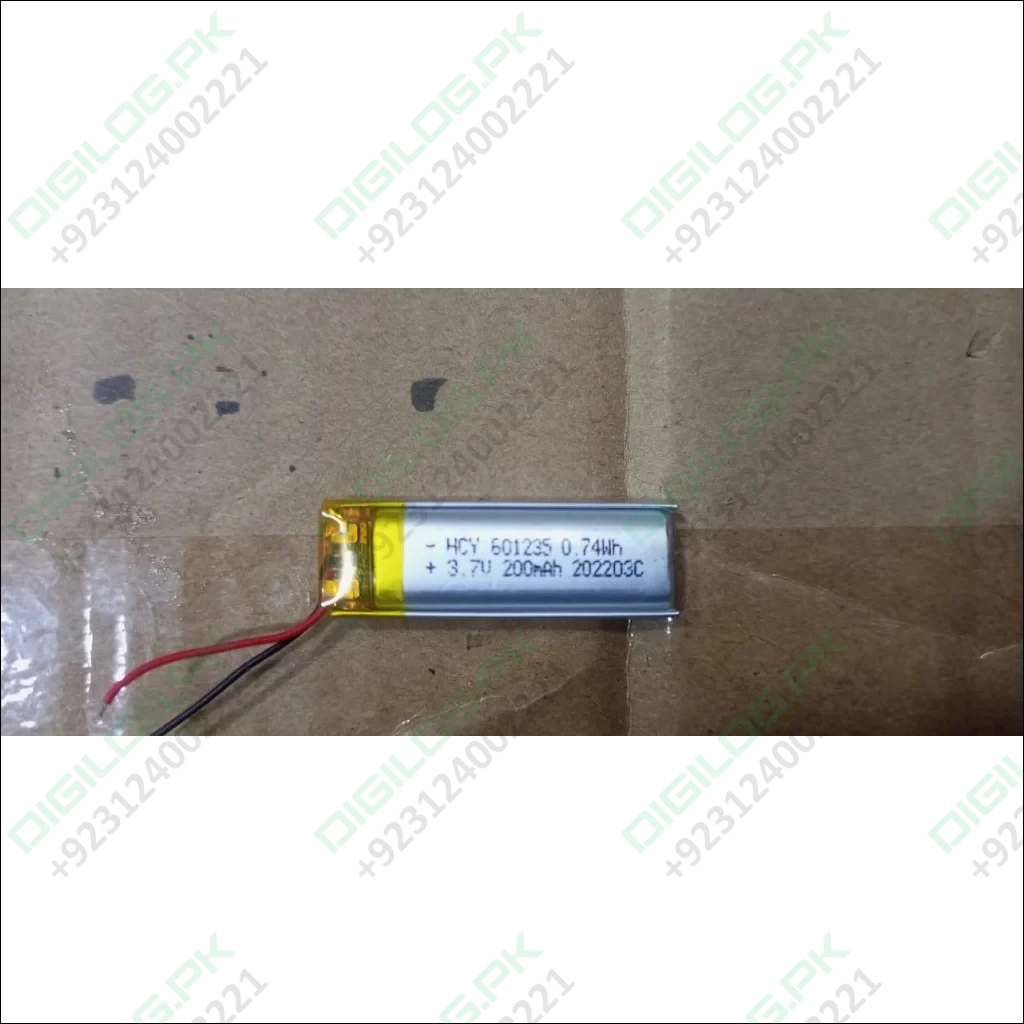 3.7V 200mAh Li-Ion Battery (Model: 601235) – Compact Power Solution for Portable Devices in Pakistan