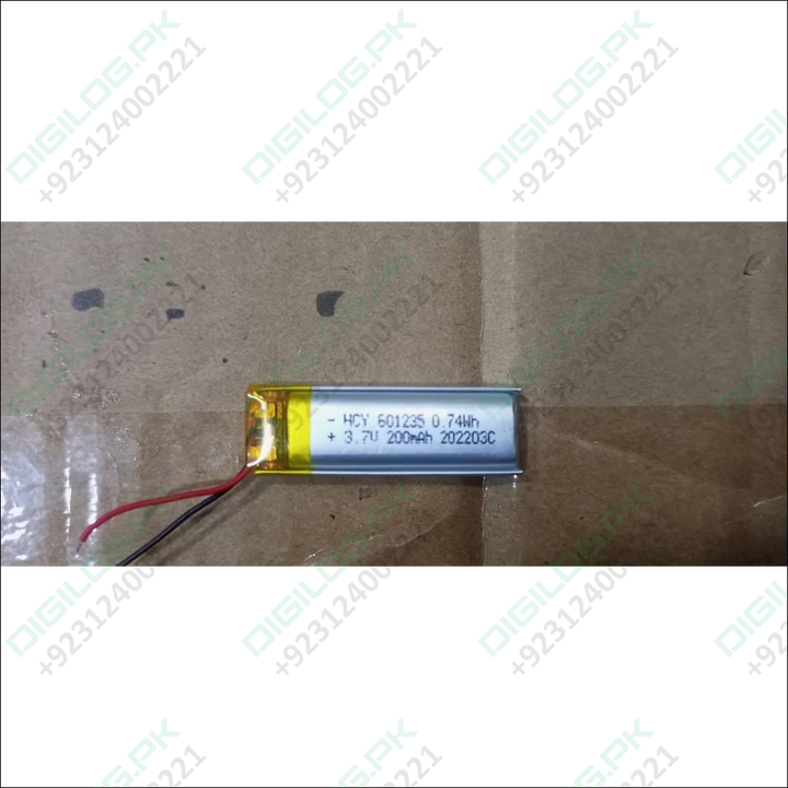 3.7V 200mAh Li-Ion Battery (Model: 601235) – Compact Power Solution for Portable Devices in Pakistan