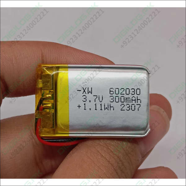 3.7V 300mAh Li-Ion Battery (Model: 602030) – Compact Power Solution for Portable Devices in Pakistan