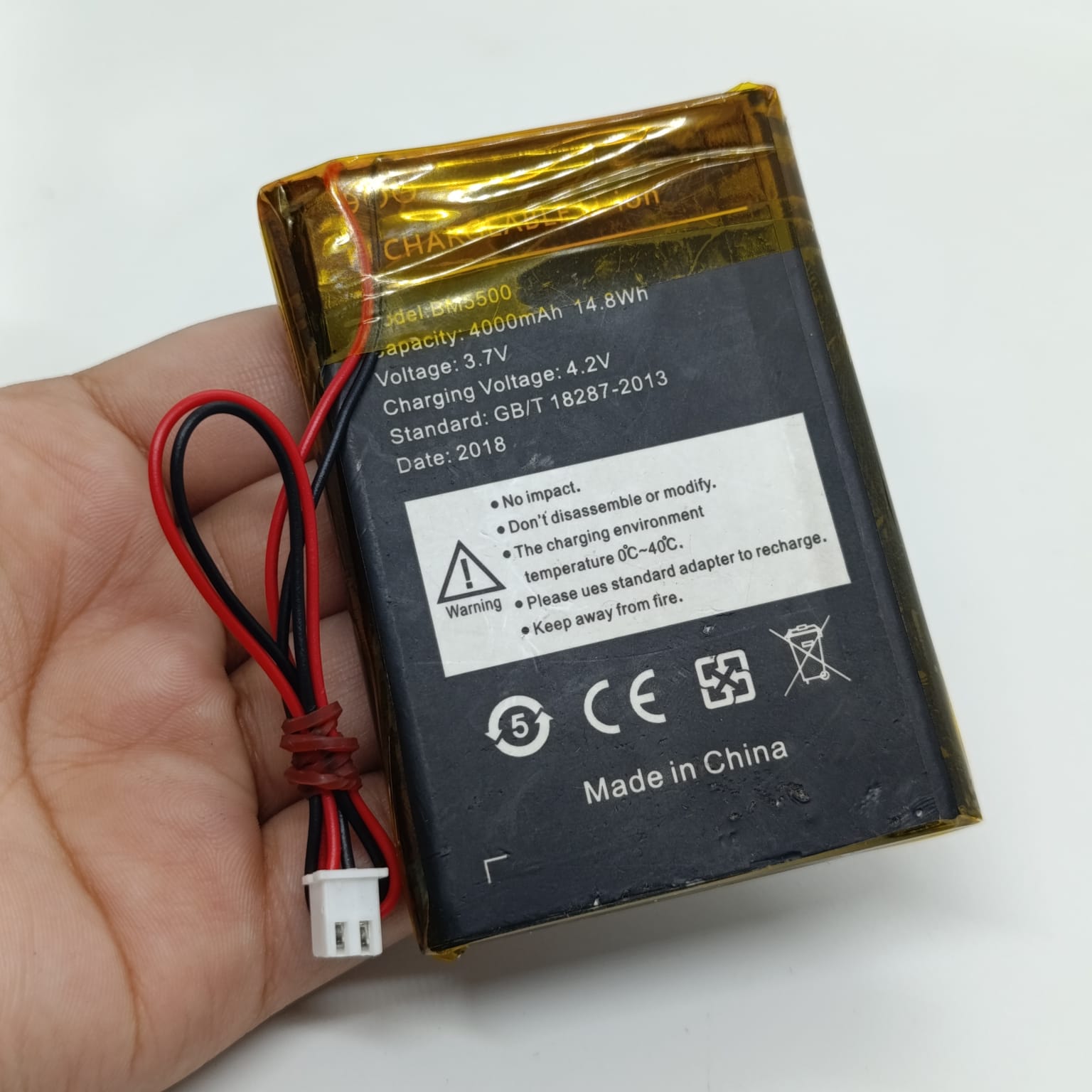 3.7v 4000mA Li Ion Battery With JST 2.54MM Connector 14.8Wh