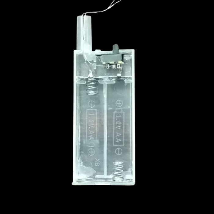 30 Pcs Colorful LED Line With AA Cell Holder - a clear plastic battery case for two AA batteries featuring a black sliding power switch.