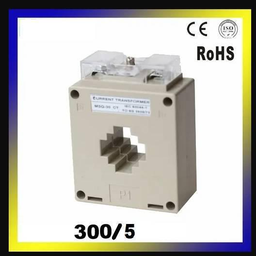 300A Ct 300amp Current Transformer - 300/5 Current Transformer, a beige square-shaped electrical component with a central aperture and two top terminals under a clear plastic cover.