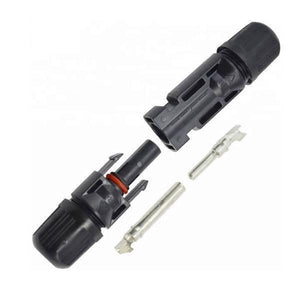 30A 1000V Male Female MC4 Connector For Solar Panel DC Wire Cable - two black plastic connector housings with two metal contact pins.