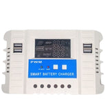 30A 12V/24V LCD Solar Panel Regulator Generator Charge Charging Controller CM3024Z - a white rectangular device with a central LCD screen, two USB ports, two buttons, and six screw terminals.