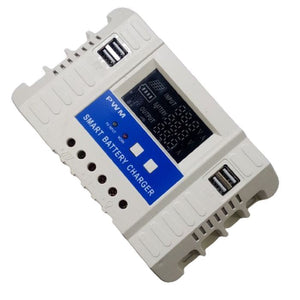 30A 12V/24V LCD Solar Panel Regulator Generator Charge Charging Controller CM3024Z - a white rectangular device with an LCD screen, two USB ports, terminal screw connectors, and status indicator lights.