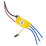 30A Electronic Speed Controller Esc For Brushless BLDC Motors - a yellow body with a 30A label, red and black power wires, and three blue motor wires.
