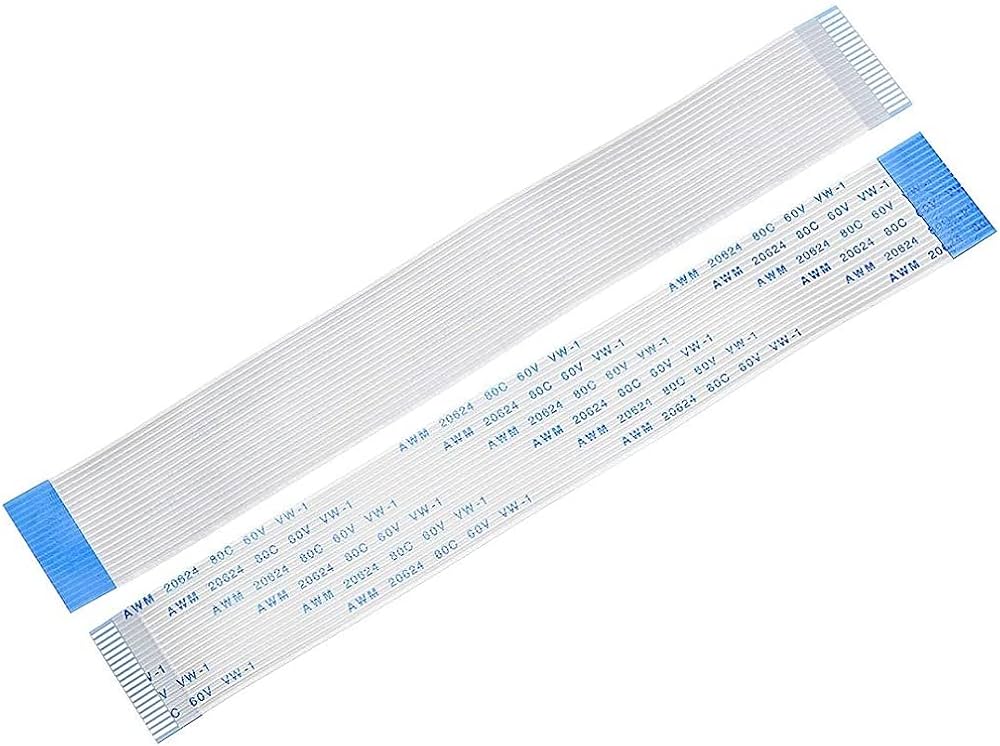 30cm 20 Pin 1mm Pitch Ffc Cable Flat Flex Ribbon Cable (LCD Display & Eve Series) FFC20-150-TB - two identical white flat flexible ribbon cables with blue reinforced ends laid horizontally.