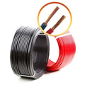 30cm 6mm Flexible DC Copper Wire - shown as two coiled spools of black and red wire with a circular inset highlighting the exposed copper strands.